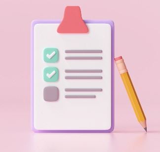 picture of a clipboard with paper and check marks, pencil pictured